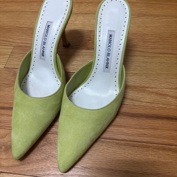 Manolo Blahnik Shoes - Manolo Blahnik Lime Green Suede Mules